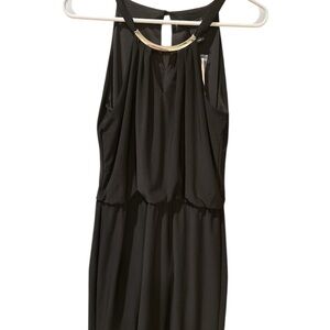 O29 White House Black Market Black Halter Mini Dress with Silver Neck Accent